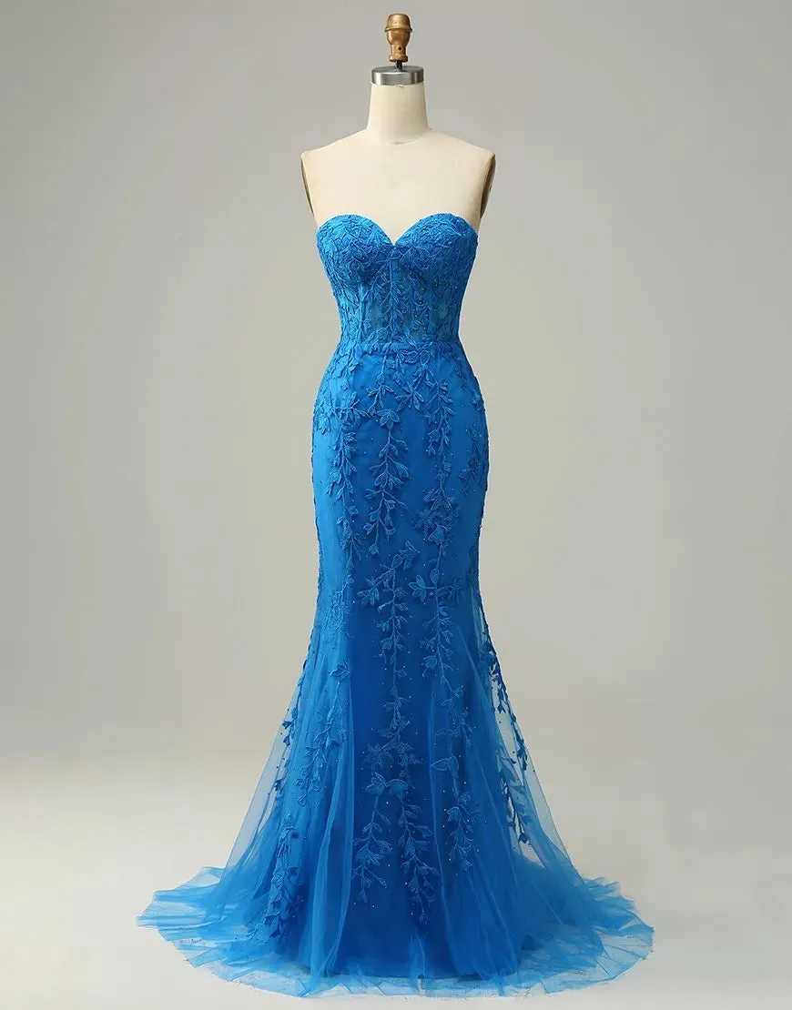 Mermaid Prom Dress Corset Back With Appliques Off Shoulder Charming Evening Dress