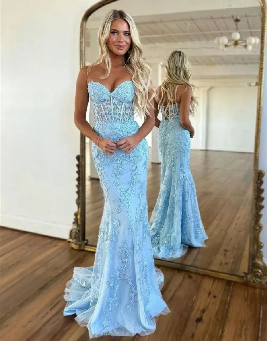 Mermaid Prom Dress Corset Back With Appliques Off Shoulder Charming Evening Dress