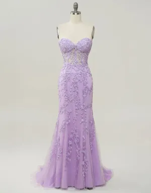Mermaid Prom Dress Corset Back With Appliques Off Shoulder Charming Evening Dress