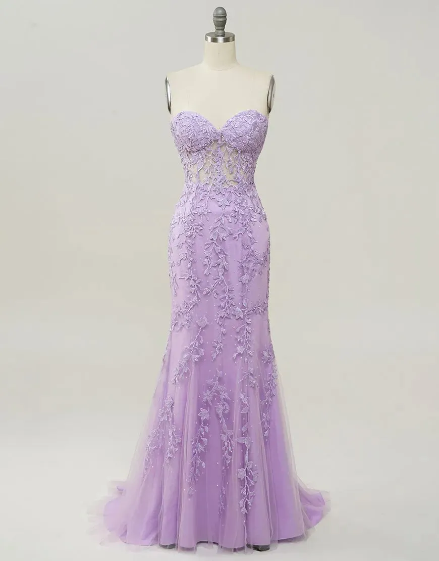 Mermaid Prom Dress Corset Back With Appliques Off Shoulder Charming Evening Dress