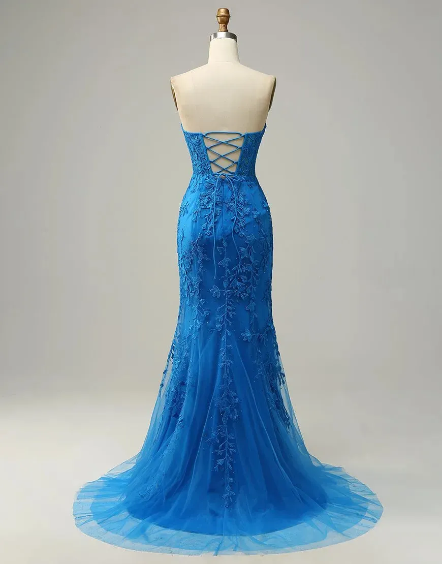 Mermaid Prom Dress Corset Back With Appliques Off Shoulder Charming Evening Dress