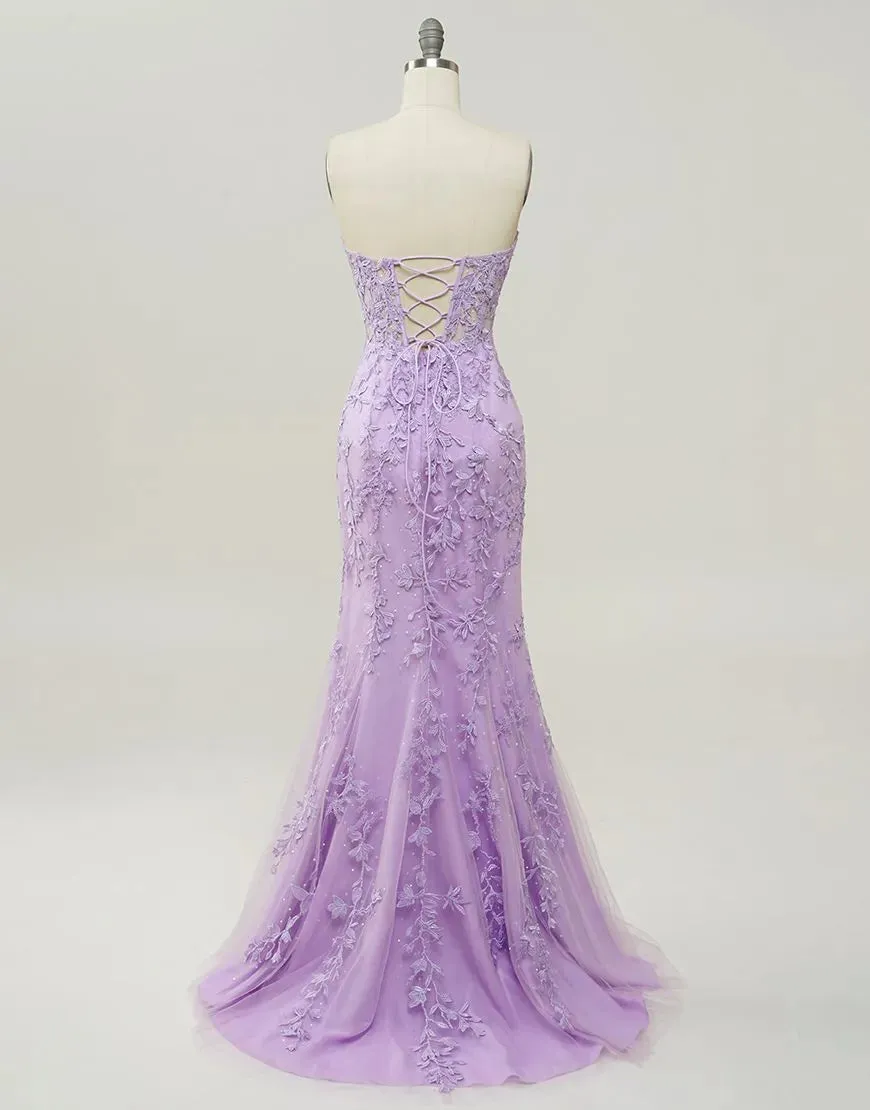 Mermaid Prom Dress Corset Back With Appliques Off Shoulder Charming Evening Dress