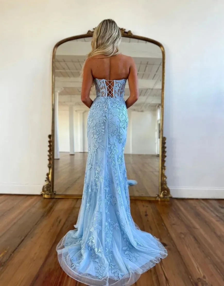Mermaid Prom Dress Corset Back With Appliques Off Shoulder Charming Evening Dress