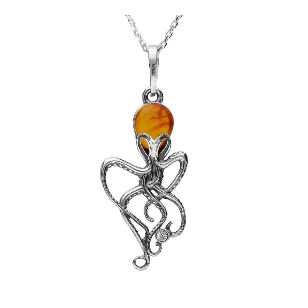 MILENA Necklace Amber Silver Octopus Small