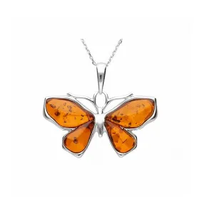 MILENA Pendant Necklace Silver and Baltic Amber - Elegant Butterfly