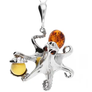 MILENA Pendant Necklace Silver and Baltic Amber - Octopus