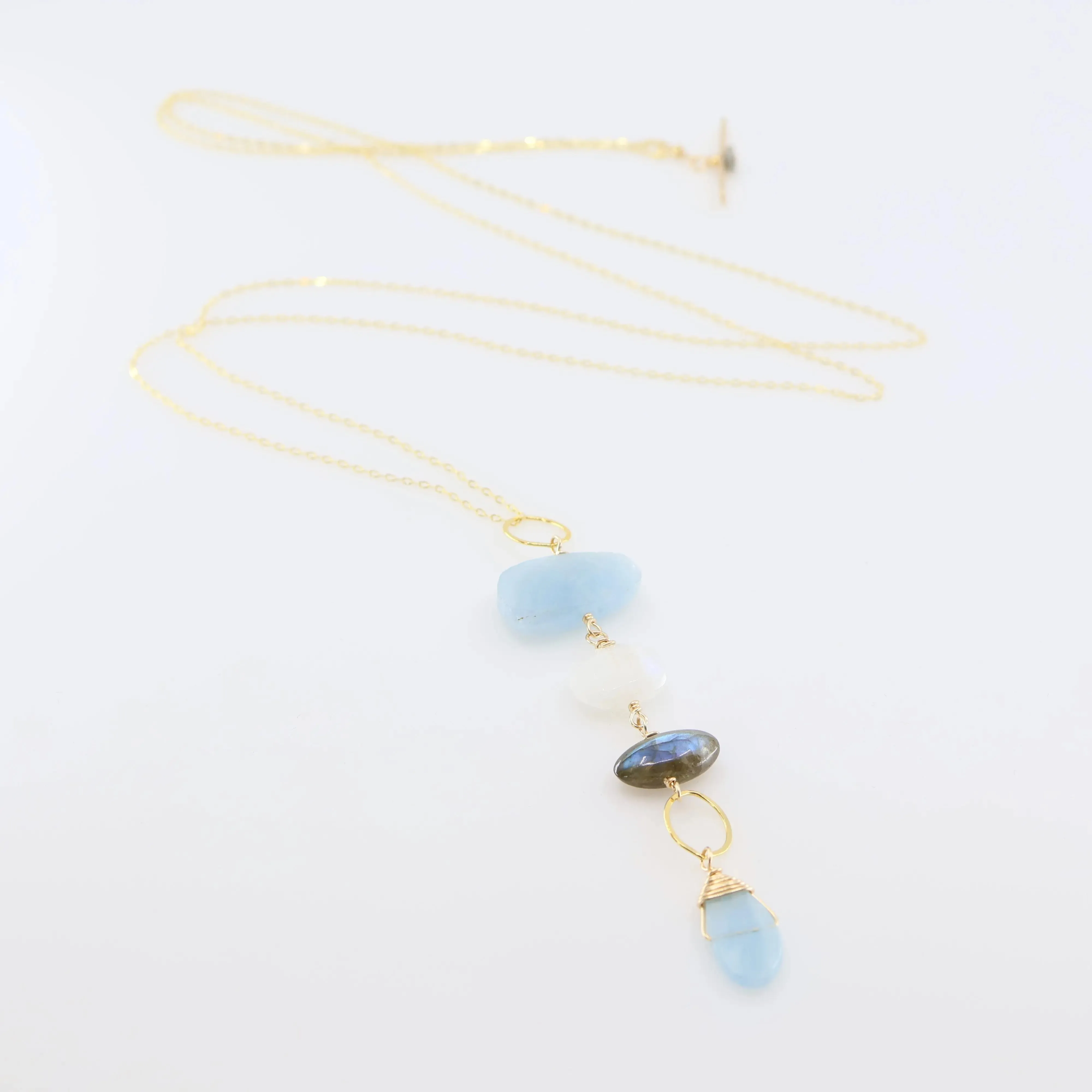 Milky Aquamarine, Rainbow Moonstone and Labradorite Toggle Clasp Necklace