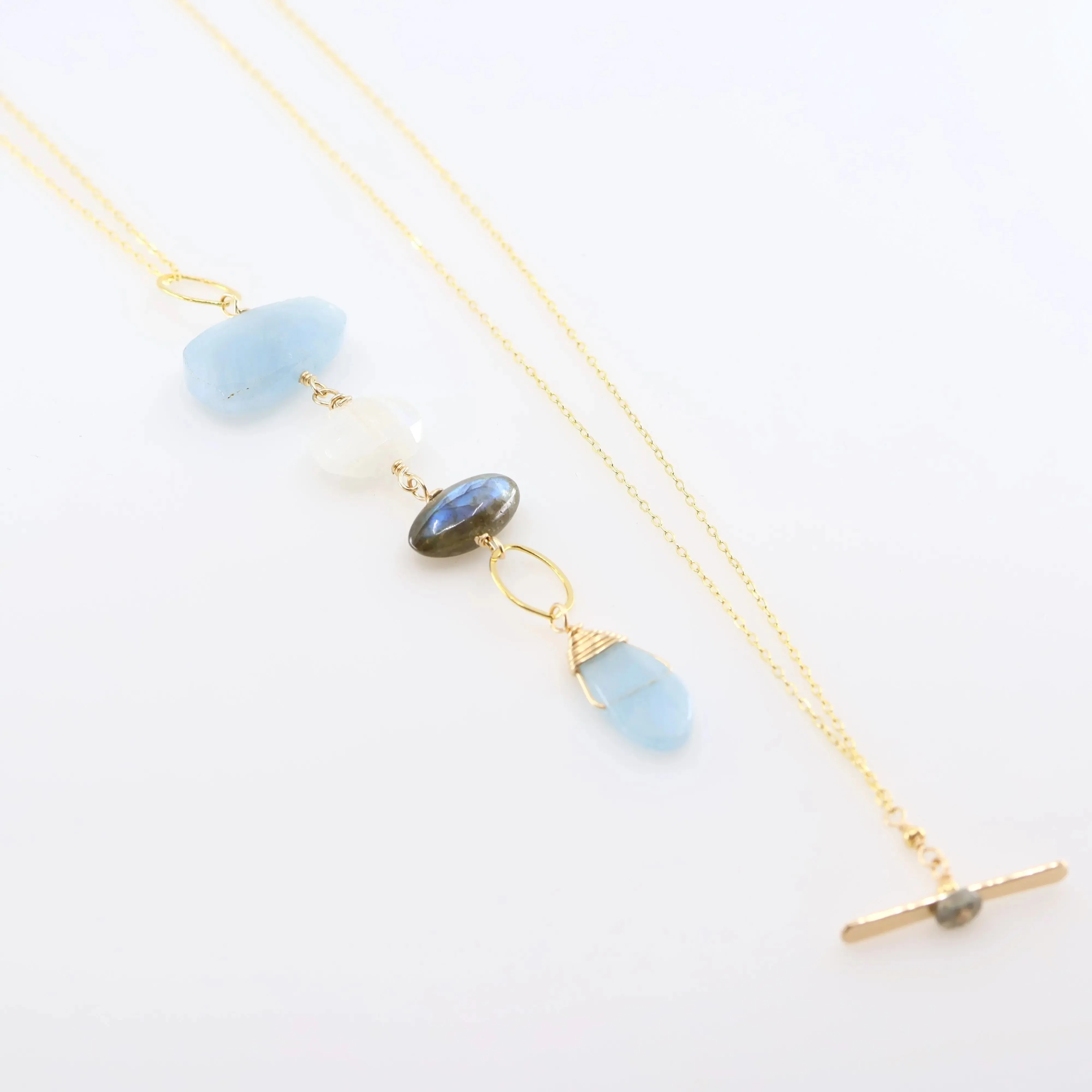Milky Aquamarine, Rainbow Moonstone and Labradorite Toggle Clasp Necklace
