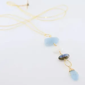 Milky Aquamarine, Rainbow Moonstone and Labradorite Toggle Clasp Necklace