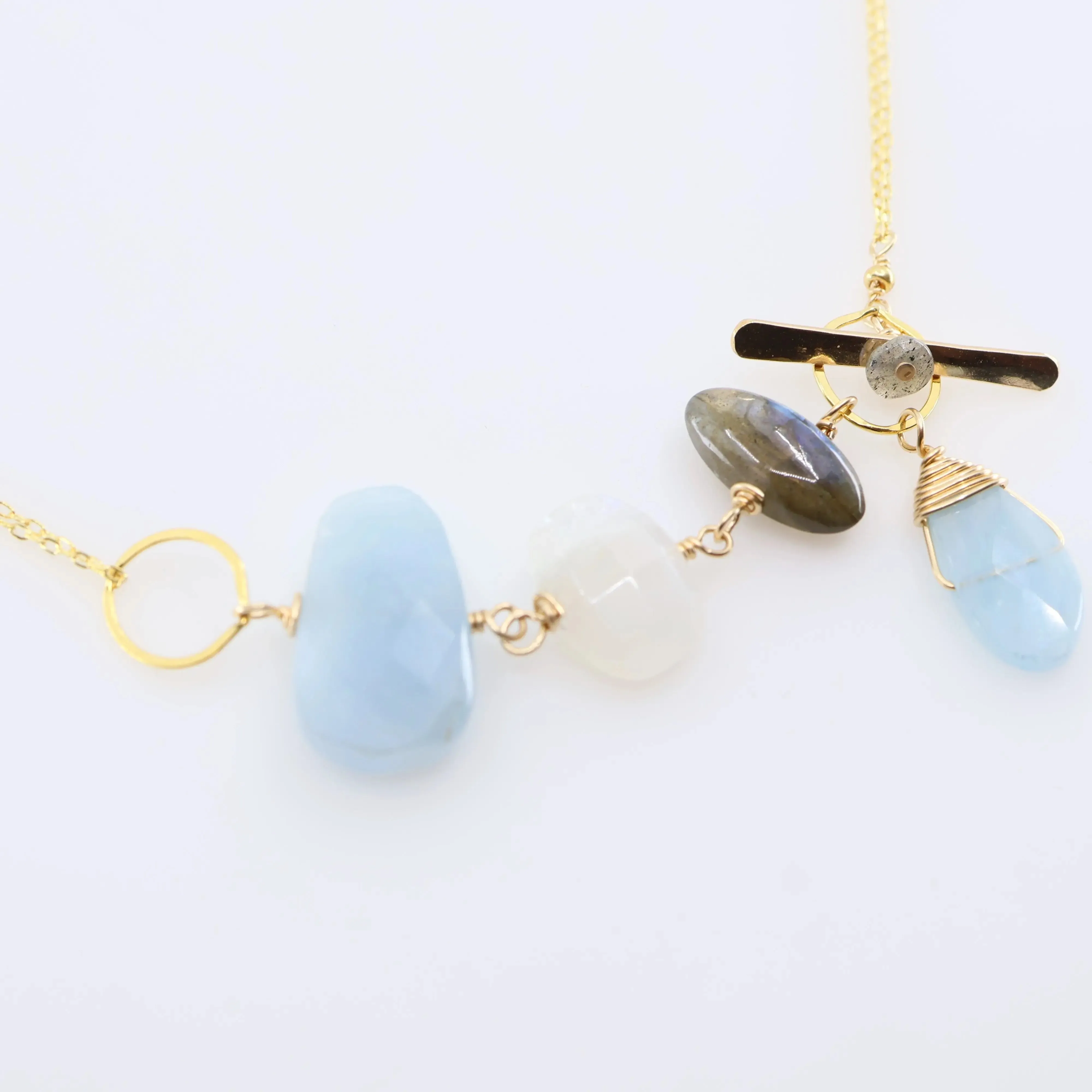 Milky Aquamarine, Rainbow Moonstone and Labradorite Toggle Clasp Necklace
