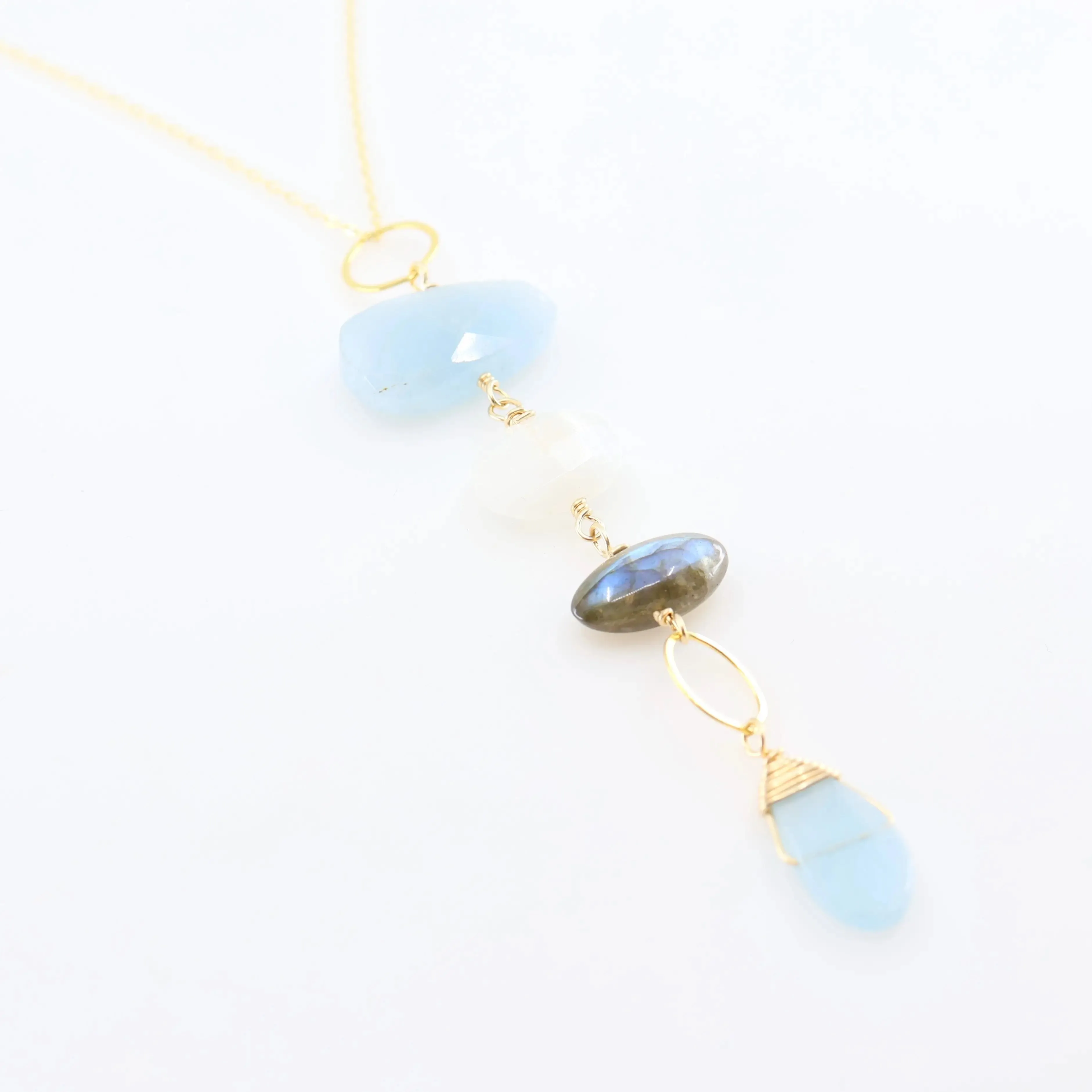 Milky Aquamarine, Rainbow Moonstone and Labradorite Toggle Clasp Necklace
