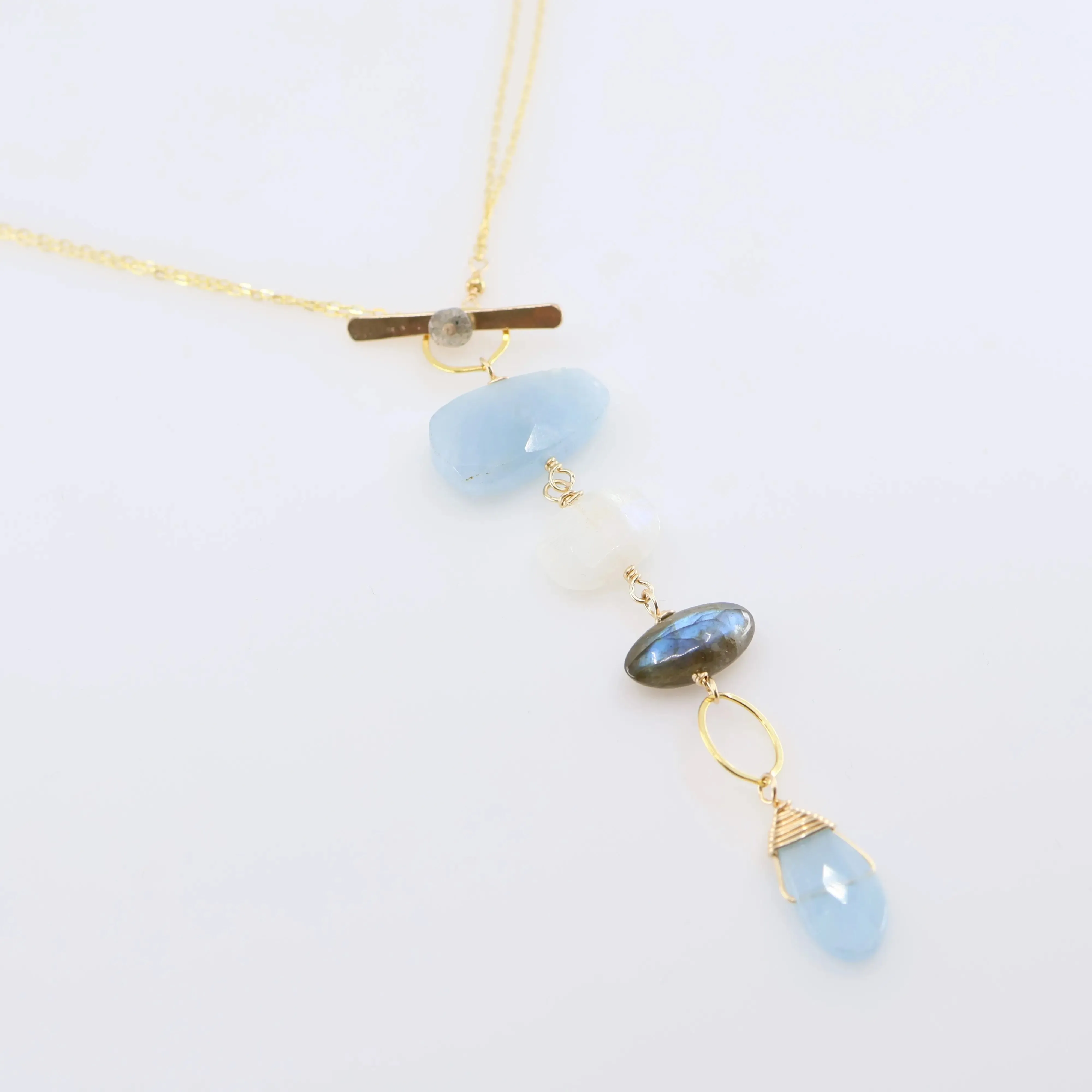 Milky Aquamarine, Rainbow Moonstone and Labradorite Toggle Clasp Necklace