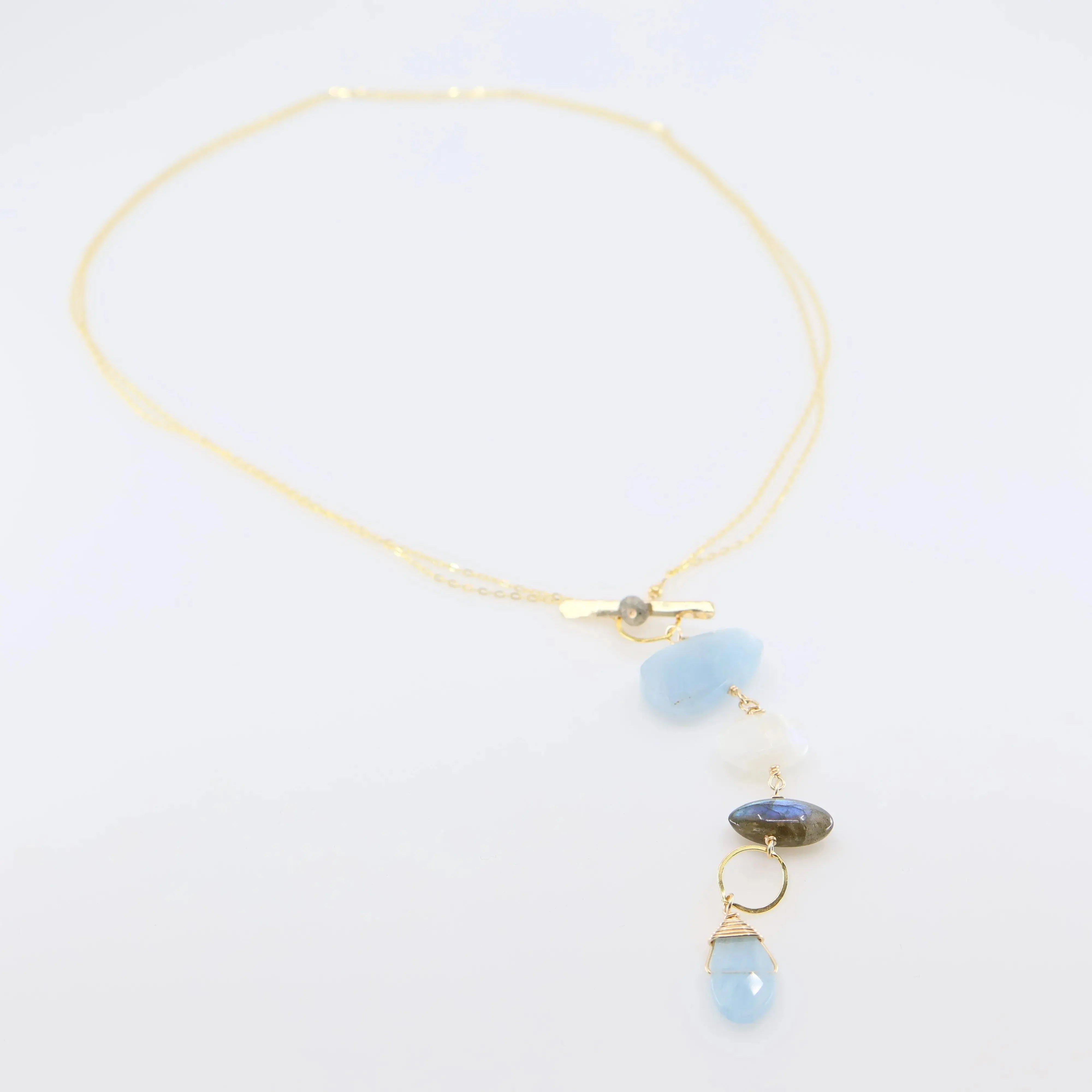 Milky Aquamarine, Rainbow Moonstone and Labradorite Toggle Clasp Necklace
