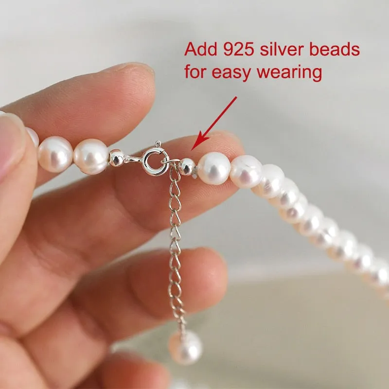 Natural Freshwater Pearl Chokers Necklace 925 Sterling silver clasp