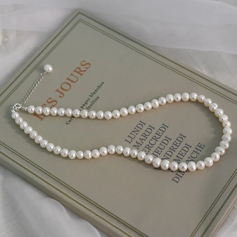 Natural Freshwater Pearl Chokers Necklace 925 Sterling silver clasp