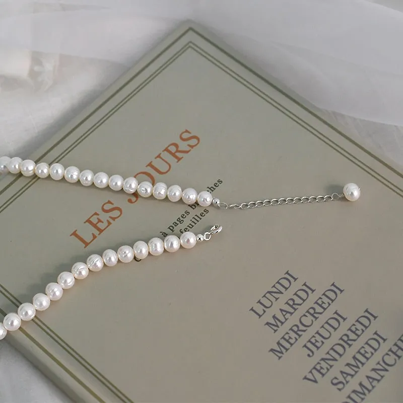 Natural Freshwater Pearl Chokers Necklace 925 Sterling silver clasp