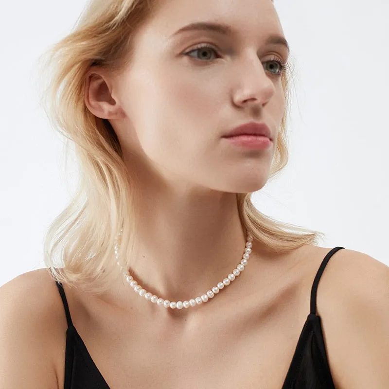 Natural Freshwater Pearl Chokers Necklace 925 Sterling silver clasp