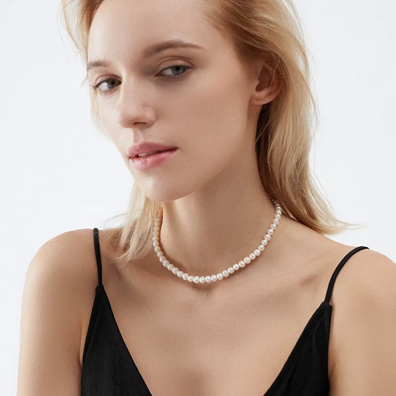 Natural Freshwater Pearl Chokers Necklace 925 Sterling silver clasp