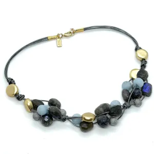 Natural Labradorite and Matte Aquamarine Woven Necklace