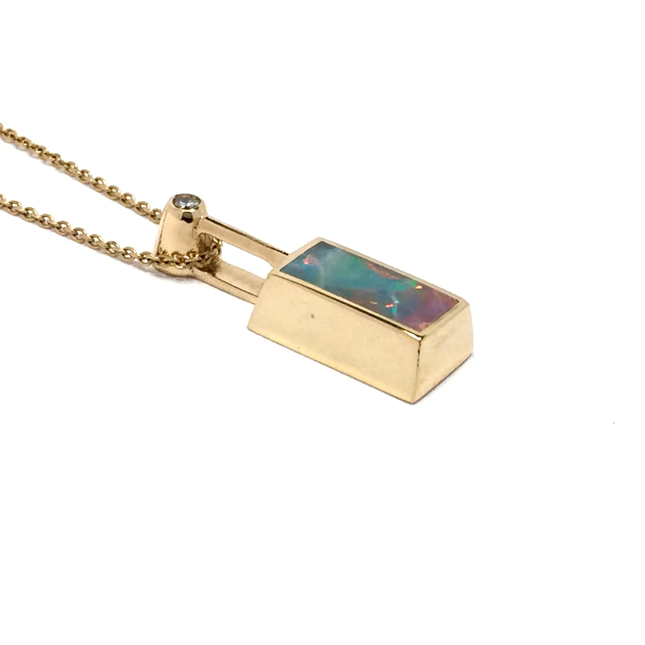Opal Pendant Rectangle Inlaid Design with .04ctw Round Diamond
