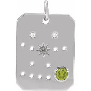 Platinum 14k Yellow Rose White Gold Sterling Silver Diamond Genuine Peridot Gemini Zodiac Horoscope Constellation Pendant Necklace