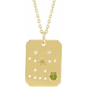 Platinum 14k Yellow Rose White Gold Sterling Silver Diamond Genuine Peridot Gemini Zodiac Horoscope Constellation Pendant Necklace
