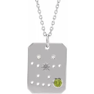 Platinum 14k Yellow Rose White Gold Sterling Silver Diamond Genuine Peridot Gemini Zodiac Horoscope Constellation Pendant Necklace