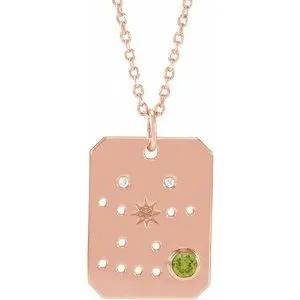 Platinum 14k Yellow Rose White Gold Sterling Silver Diamond Genuine Peridot Gemini Zodiac Horoscope Constellation Pendant Necklace