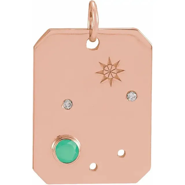 Platinum 14k Yellow Rose White Gold Sterling Silver Diamond Natural Chrysoprase Libra Zodiac Horoscope Constellation Pendant Necklace