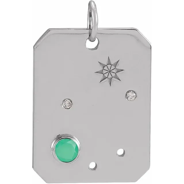 Platinum 14k Yellow Rose White Gold Sterling Silver Diamond Natural Chrysoprase Libra Zodiac Horoscope Constellation Pendant Necklace