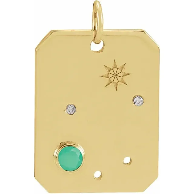 Platinum 14k Yellow Rose White Gold Sterling Silver Diamond Natural Chrysoprase Libra Zodiac Horoscope Constellation Pendant Necklace