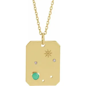 Platinum 14k Yellow Rose White Gold Sterling Silver Diamond Natural Chrysoprase Libra Zodiac Horoscope Constellation Pendant Necklace