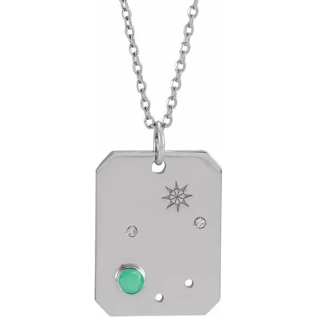 Platinum 14k Yellow Rose White Gold Sterling Silver Diamond Natural Chrysoprase Libra Zodiac Horoscope Constellation Pendant Necklace