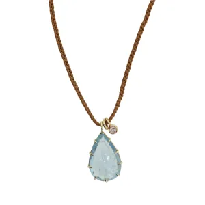 Prong Set Pear Shaped Aquamarine & Diamond Macrame Necklace