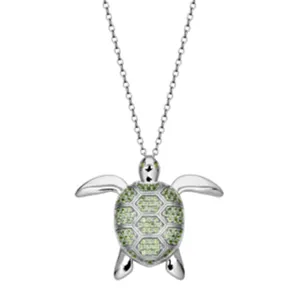 Sterling Silver Peridot Turtle Locket Necklace by Samuel B.
