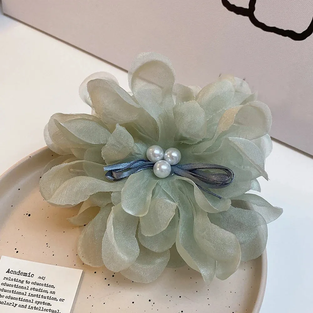 TAVIMART  -  Korean Gauze Flower Pearl Large Hair Claw Clip Headdress Sweet Summer Spring Women Oversized Hairpin Hair Accessories 1PC