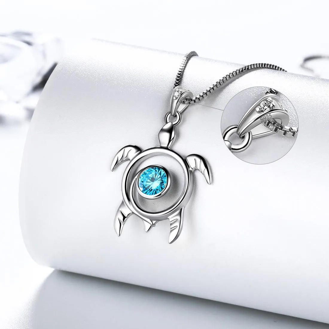 Tokyo Mart Turtle Birthstone March Aquamarine Necklace Pendant Women Girls Jewelry Birthday Gift