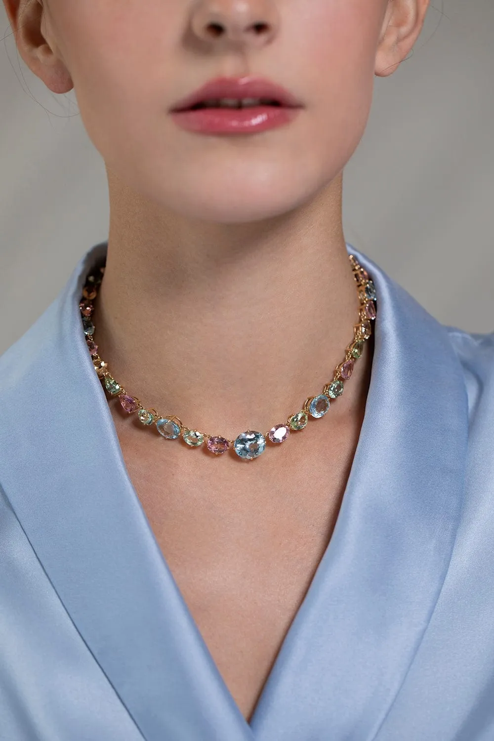 Tourmaline and Aquamarine Macaroon Necklace