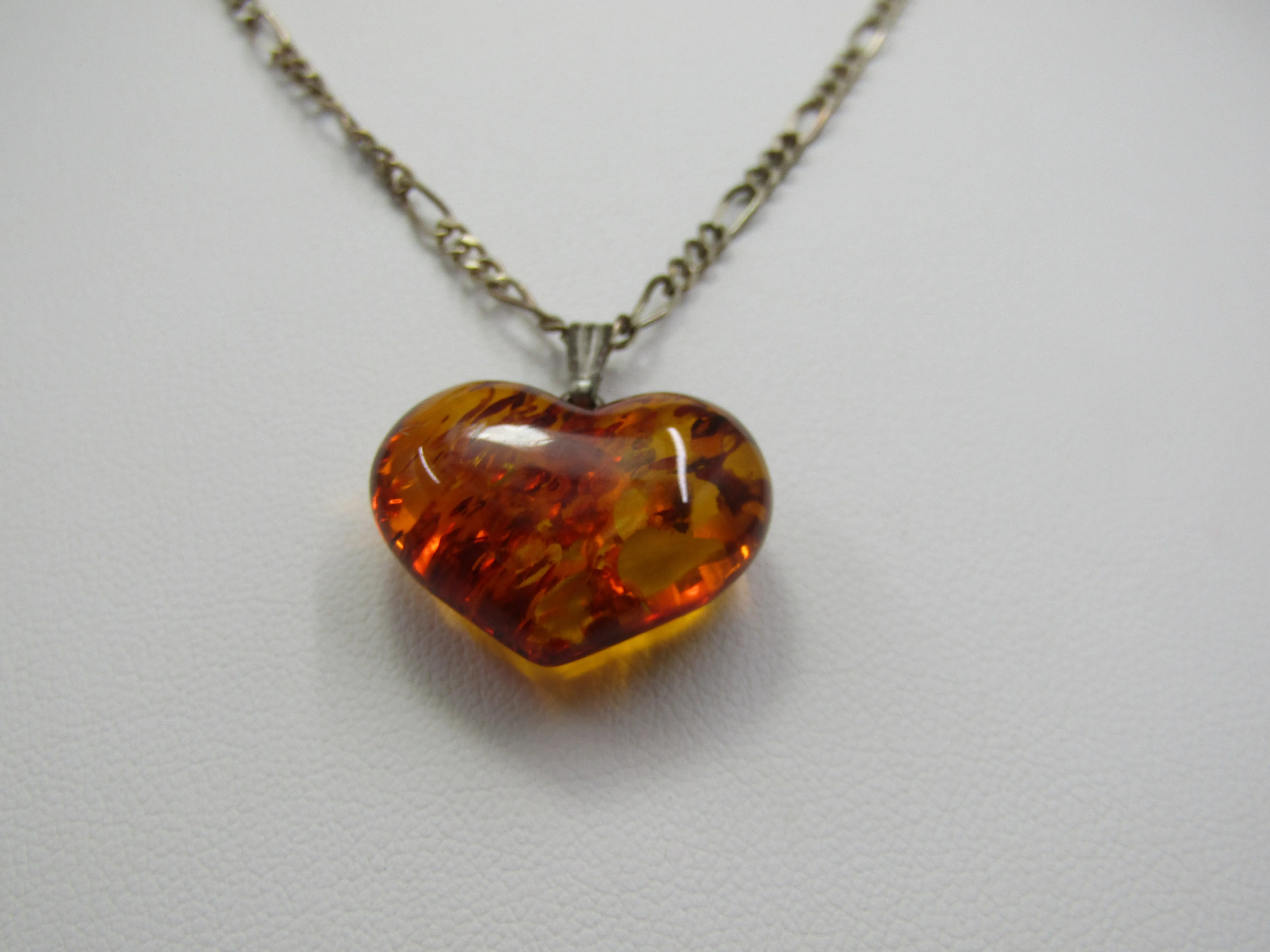 Vintage  Sterling Silver Amber Heart Necklace, 21.5" SOLD OUT