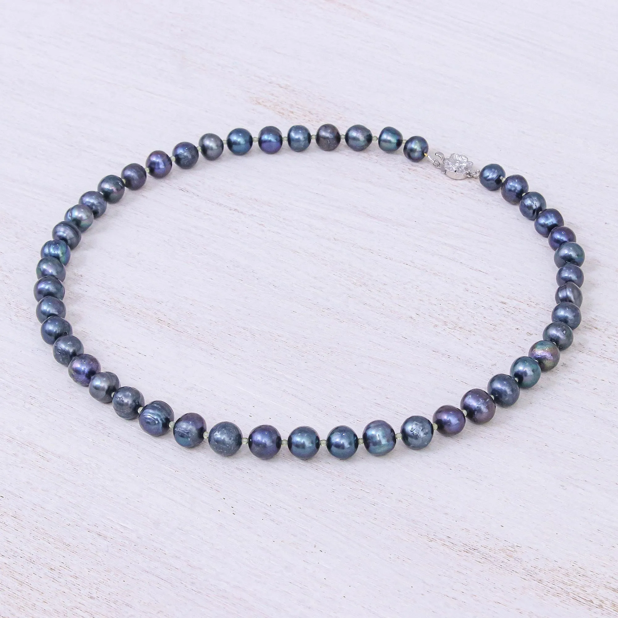 Violet Sea Breath Pearl and Peridot Necklace